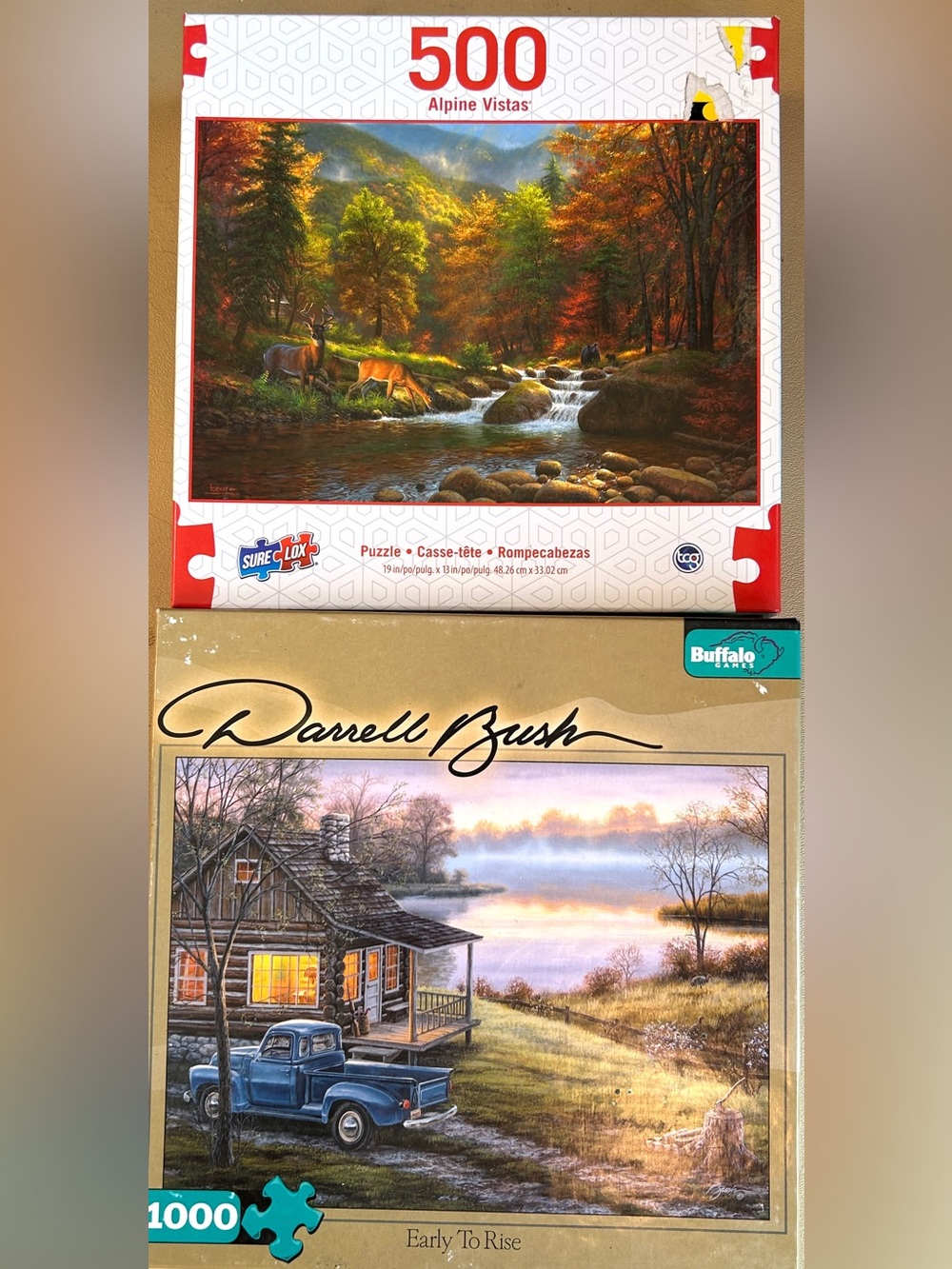 SET OF 2 Puzzles! TCG-Alpine Vistas Mtn Music 500pc & Buffalo Early To Rise 1Kpc